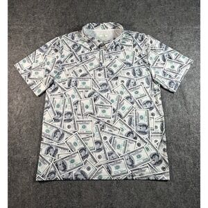 Obnoxious Golf Polo Shirt Mens Medium Money Cash Hundreds AOP Performance EUC